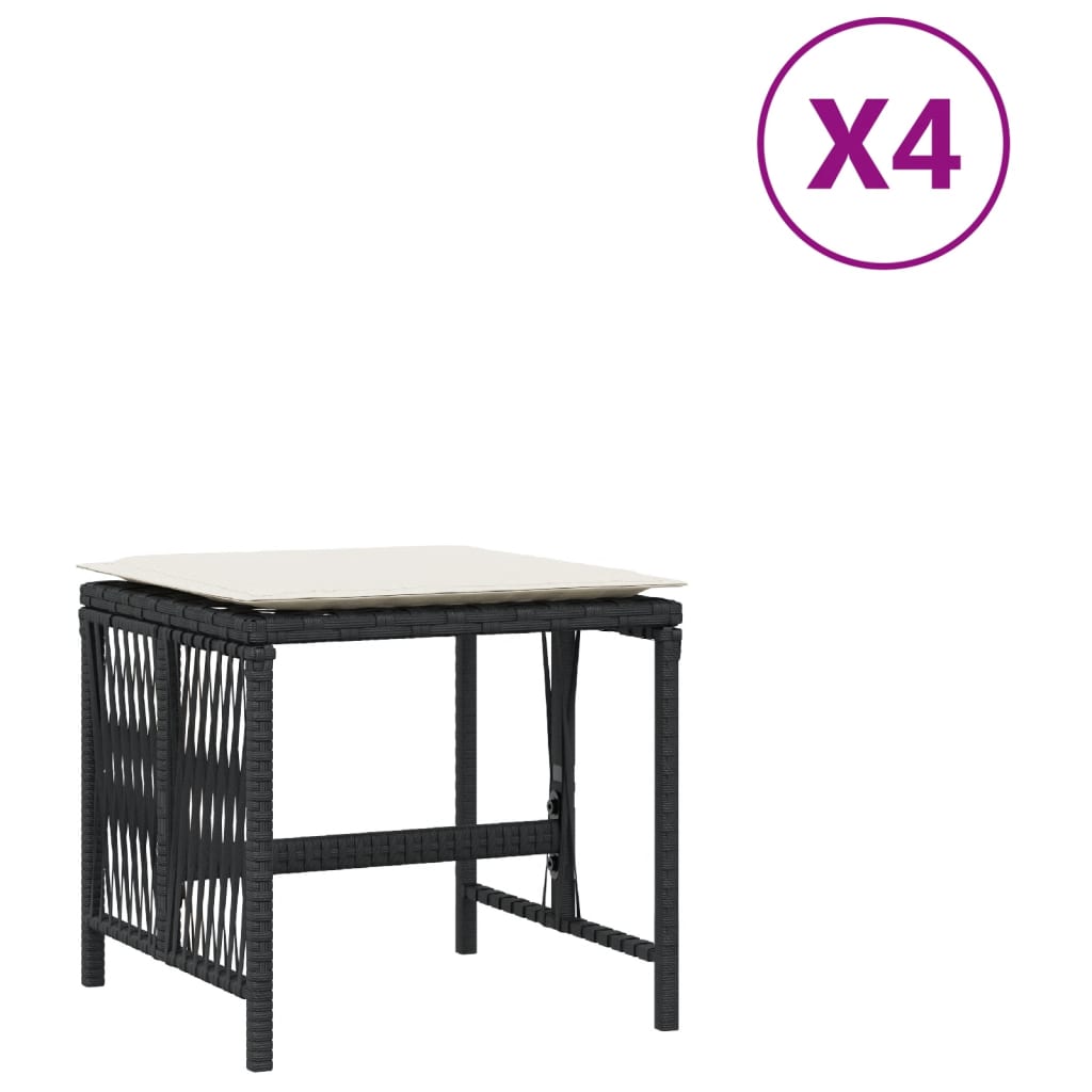 8721012236295_a_en_hd_1 vidaXL Garden Stools with Cushions 4 pcs Black 41x41x36 cm Poly Rattan - Image 2