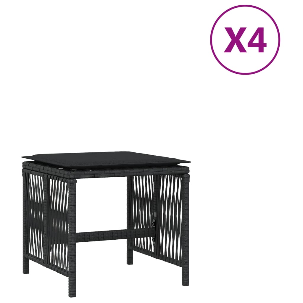 8721012236301_a_en_hd_1 vidaXL Garden Stools with Cushions 4 pcs Black 41x41x36 cm Poly Rattan - Image 2