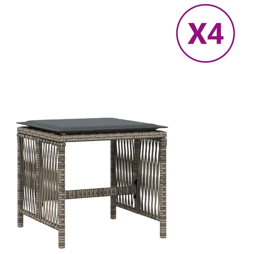 8721012236318_a_en_hd_1 vidaXL Garden Stools with Cushions 4 pcs Grey 41x41x36 cm Poly Rattan - Image 2