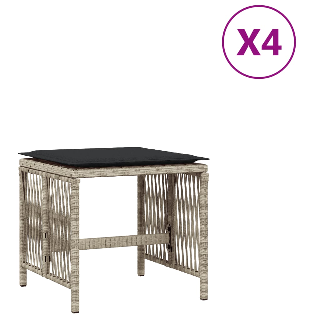8721012236349_a_en_hd_1 vidaXL Garden Stools with Cushions 4 pcs Light Grey 41x41x36 cm Poly Rattan - Image 2