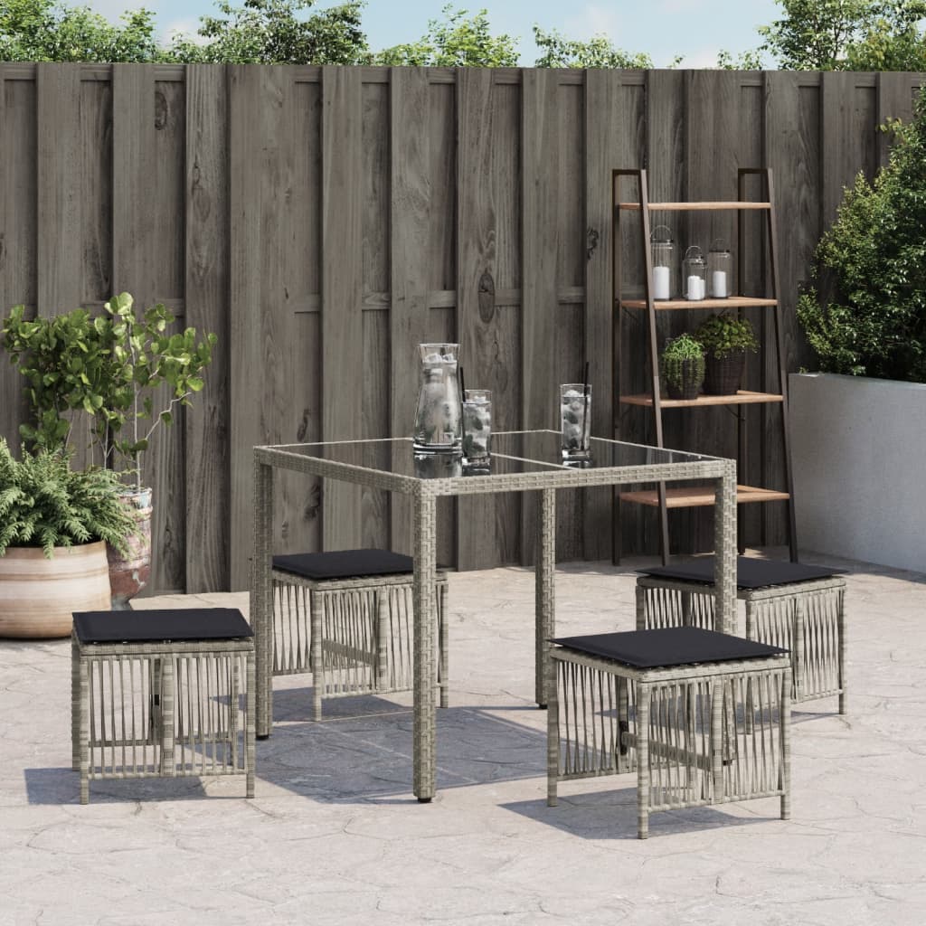 8721012236349_g_en_hd_1 vidaXL Garden Stools with Cushions 4 pcs Light Grey 41x41x36 cm Poly Rattan - Image 3
