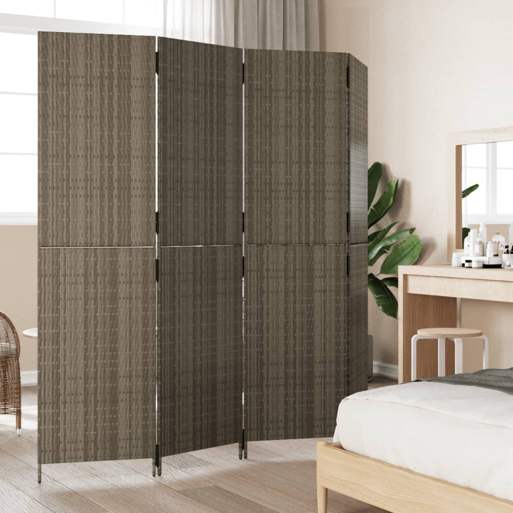 8721012243880_g_en_hd_1 vidaXL Room Divider 4 Panels Grey Poly Rattan - Image 3
