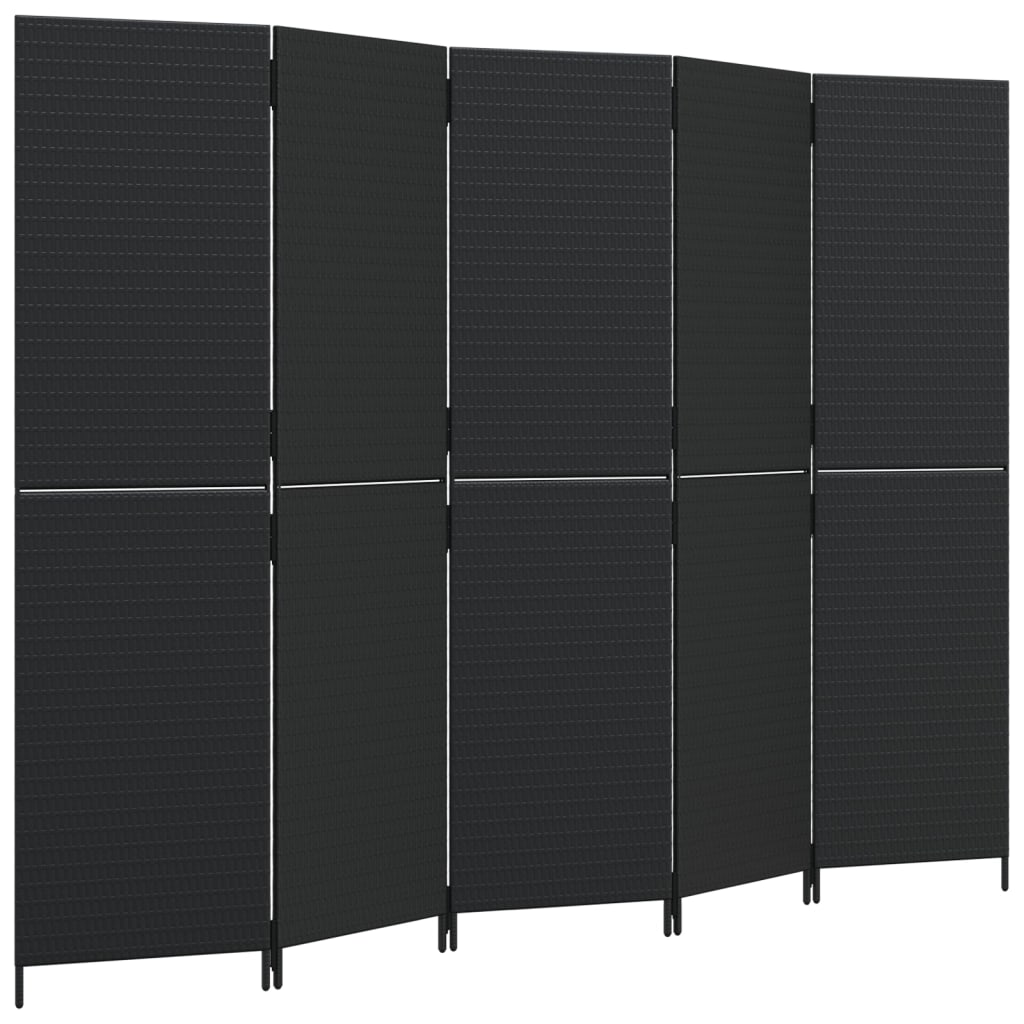 8721012243903_a_en_hd_1 vidaXL Room Divider 5 Panels Black Poly Rattan - Image 2