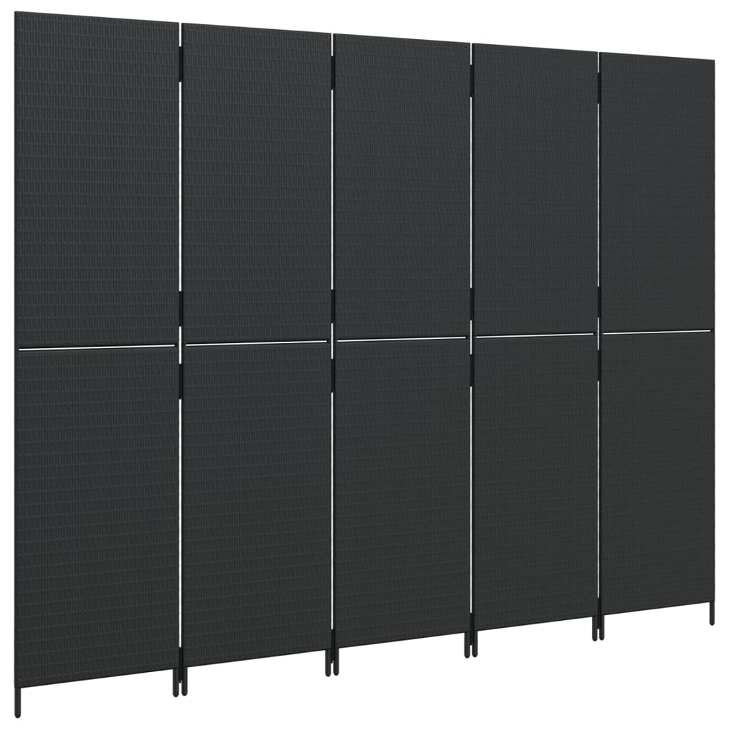 8721012243903_g_en_hd_2 vidaXL Room Divider 5 Panels Black Poly Rattan - Image 4