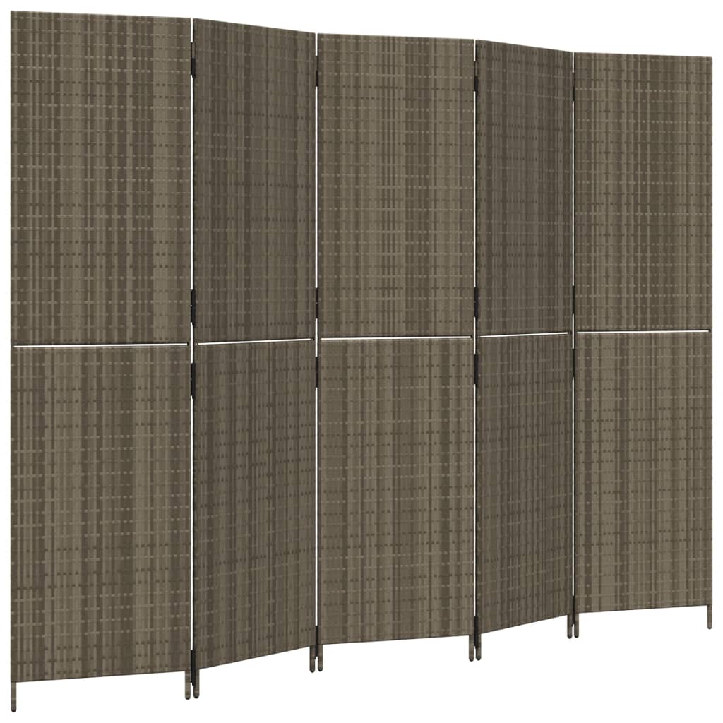 8721012243927_a_en_hd_1 vidaXL Room Divider 5 Panels Grey Poly Rattan - Image 2