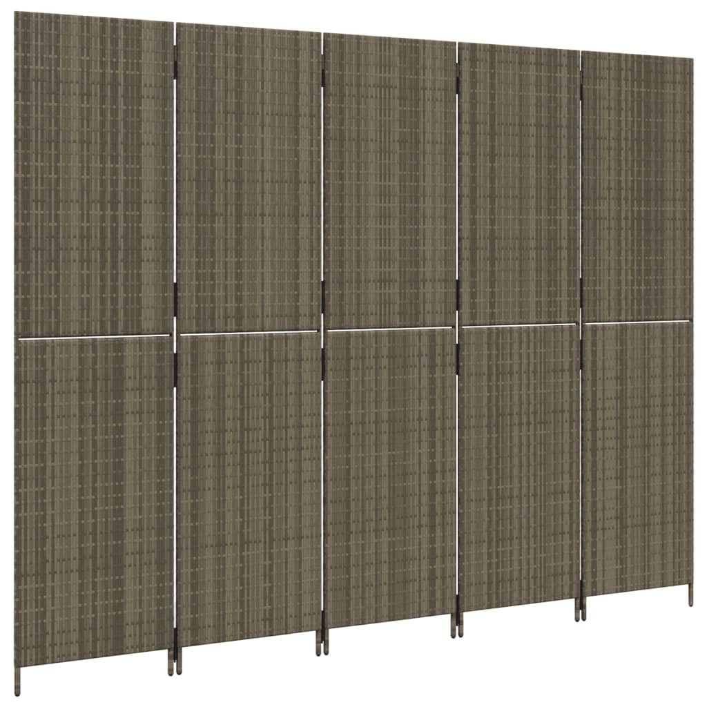 8721012243927_g_en_hd_2 vidaXL Room Divider 5 Panels Grey Poly Rattan - Image 4