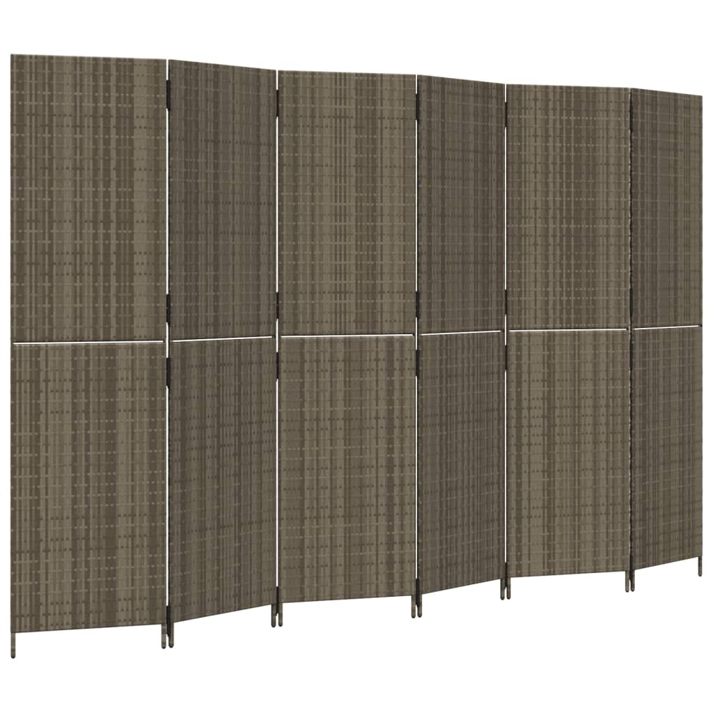 8721012243965_a_en_hd_1 vidaXL Room Divider 6 Panels Grey Poly Rattan - Image 2