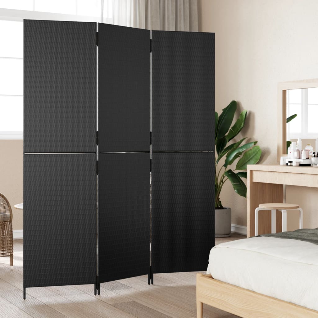 8721012243989_g_en_hd_1 vidaXL Room Divider 3 Panels Black Poly Rattan - Image 3