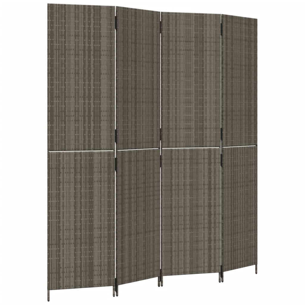 8721012244047_a_en_hd_1 vidaXL Room Divider 4 Panels Grey Poly Rattan - Image 2