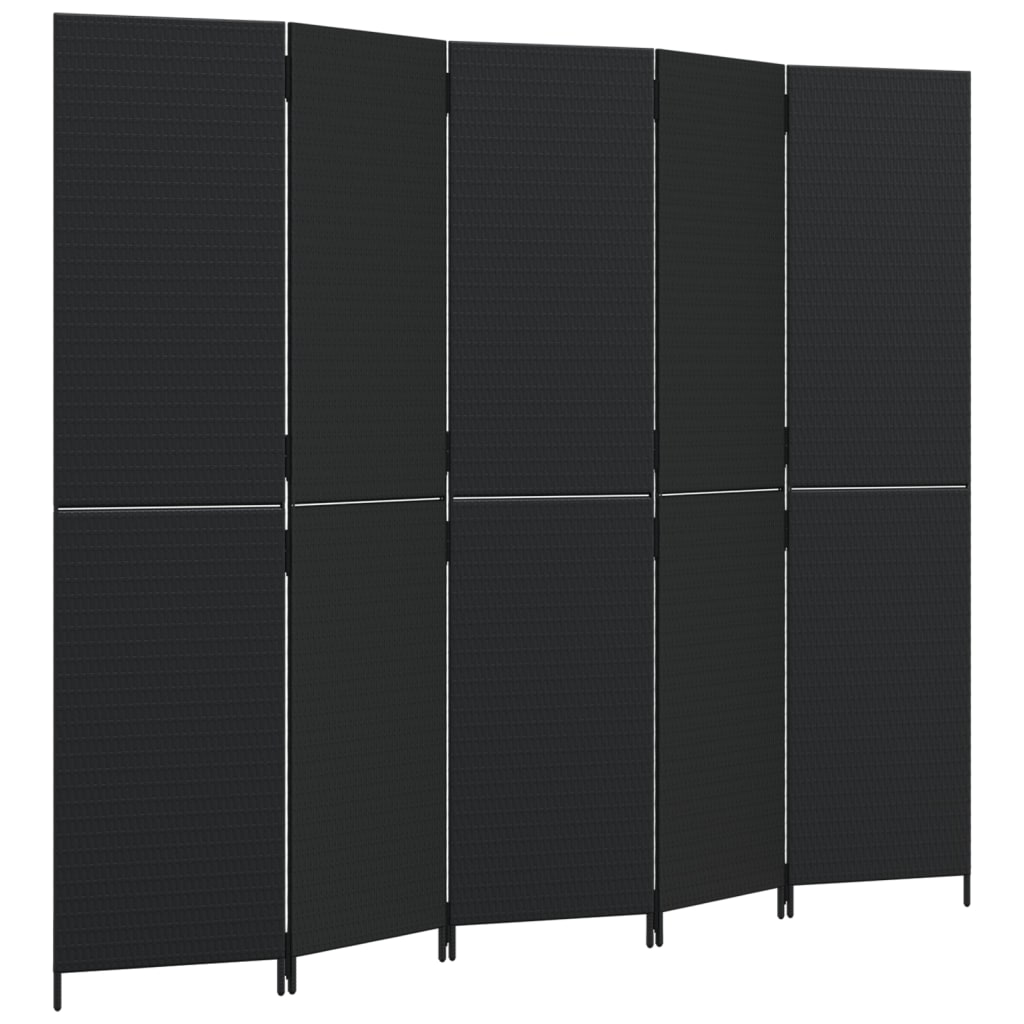 8721012244061_a_en_hd_1 vidaXL Room Divider 5 Panels Black Poly Rattan - Image 2