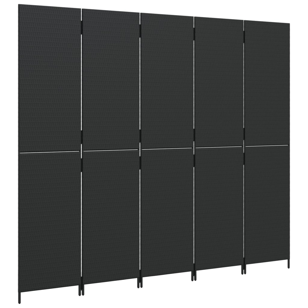 8721012244061_g_en_hd_2 vidaXL Room Divider 5 Panels Black Poly Rattan - Image 4