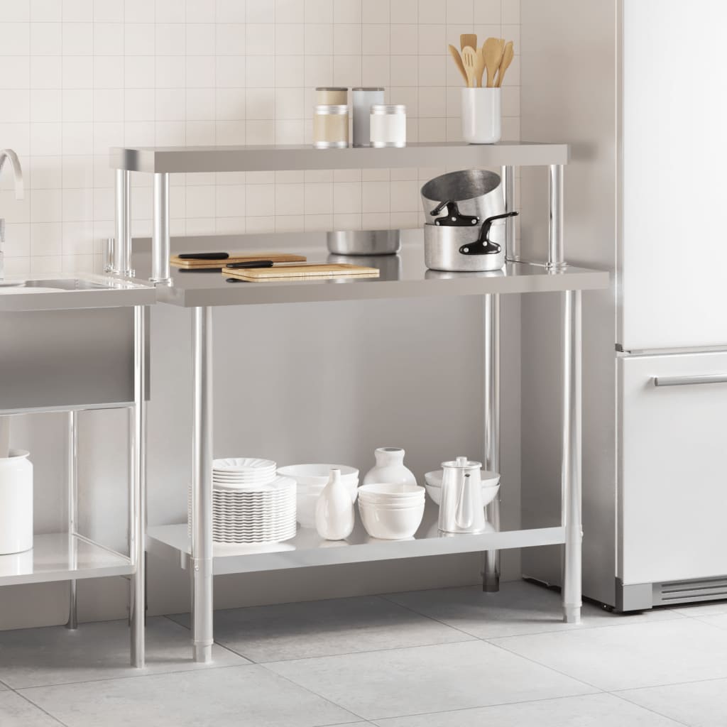 8721012244481_g_en_hd_1 vidaXL Kitchen Work Table with Overshelf 110x55x120 cm Stainless Steel - Image 4