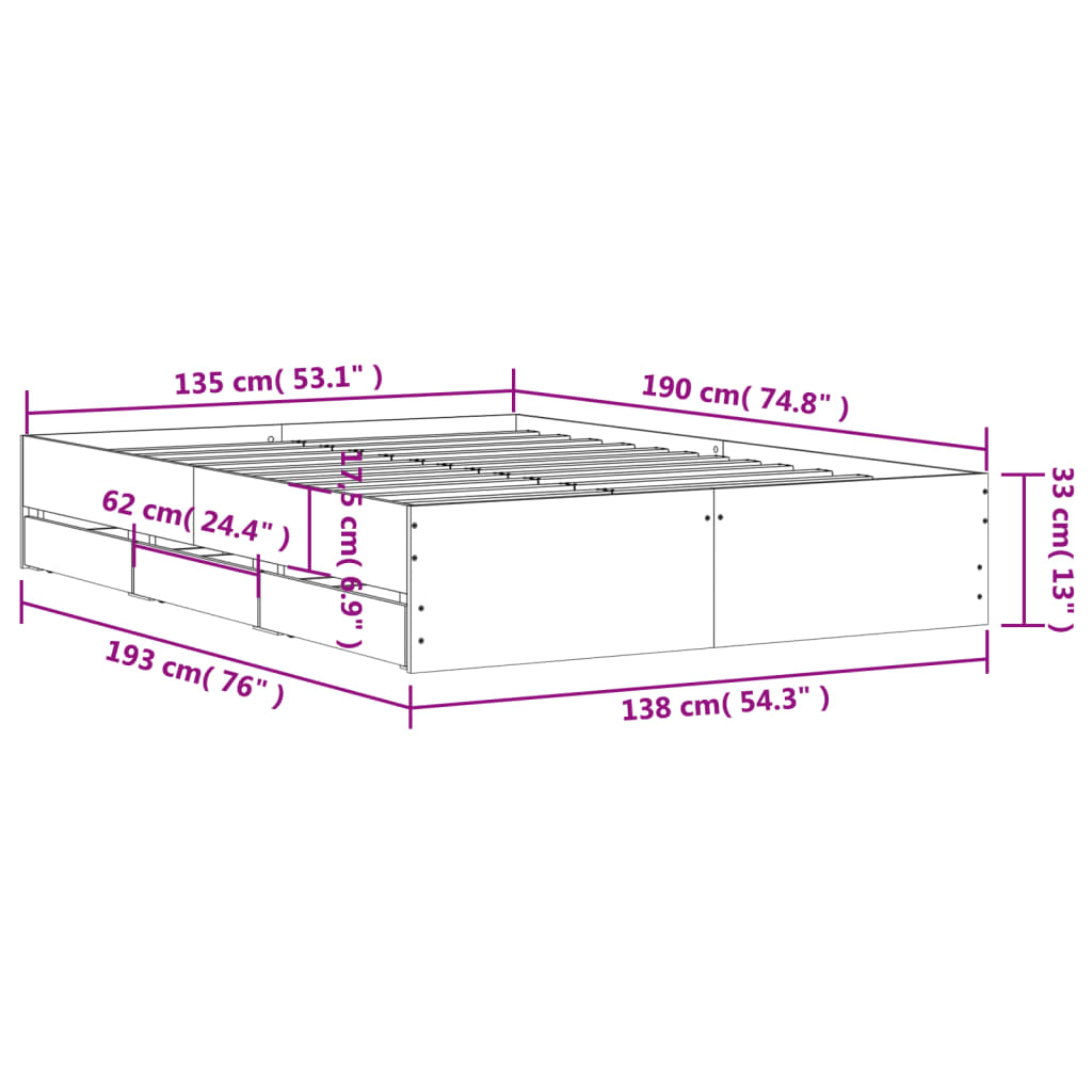 8721012245259_g_en_hd_9 vidaXL Bed Frame with Drawers without Mattress White 135x190 cm - Image 11