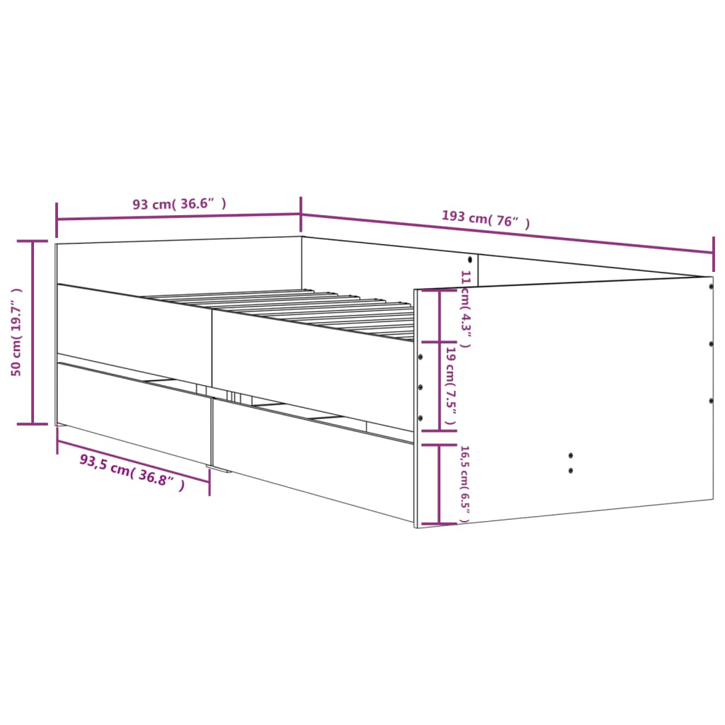 8721012245693_g_en_hd_9 vidaXL Bed Frame with Drawers without Mattress Sonoma Oak 90x190 cm - Image 11