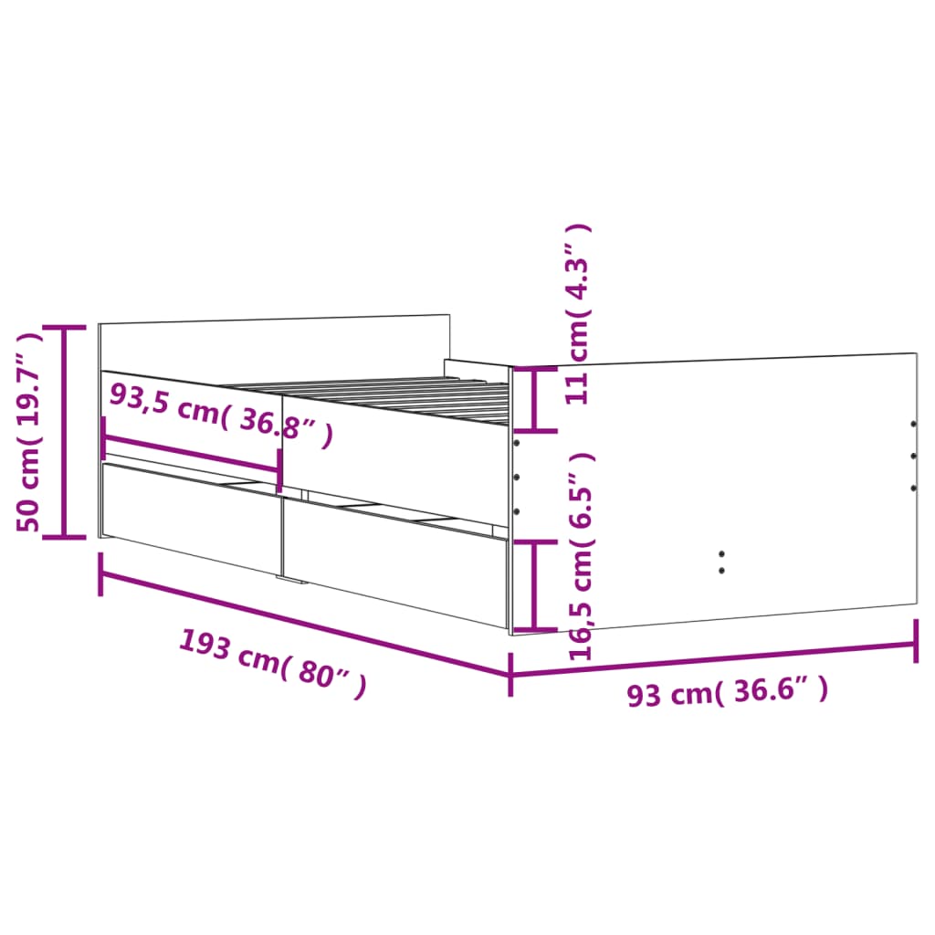 8721012245976_g_en_hd_9 vidaXL Bed Frame with Drawers without Mattress Sonoma Oak 90x190 cm - Image 11