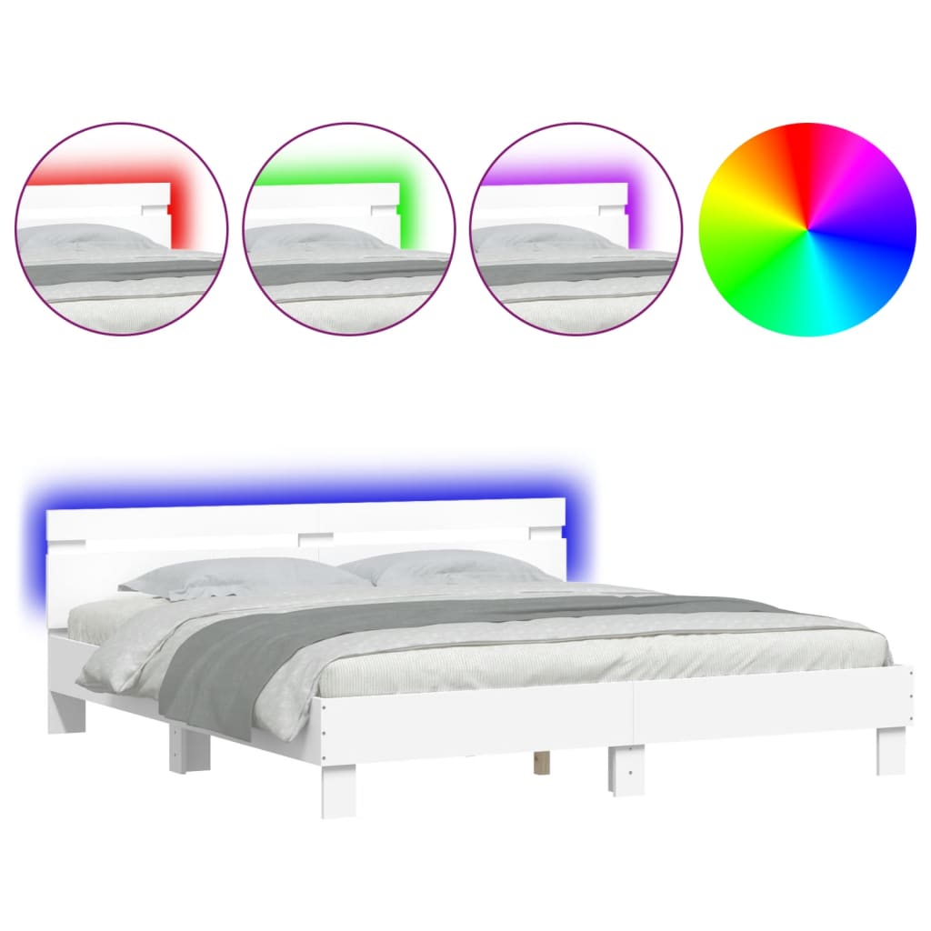 8721012247420_a_en_hd_1 vidaXL Bed Frame with LED without Mattress White 183x203 cm King - Image 2