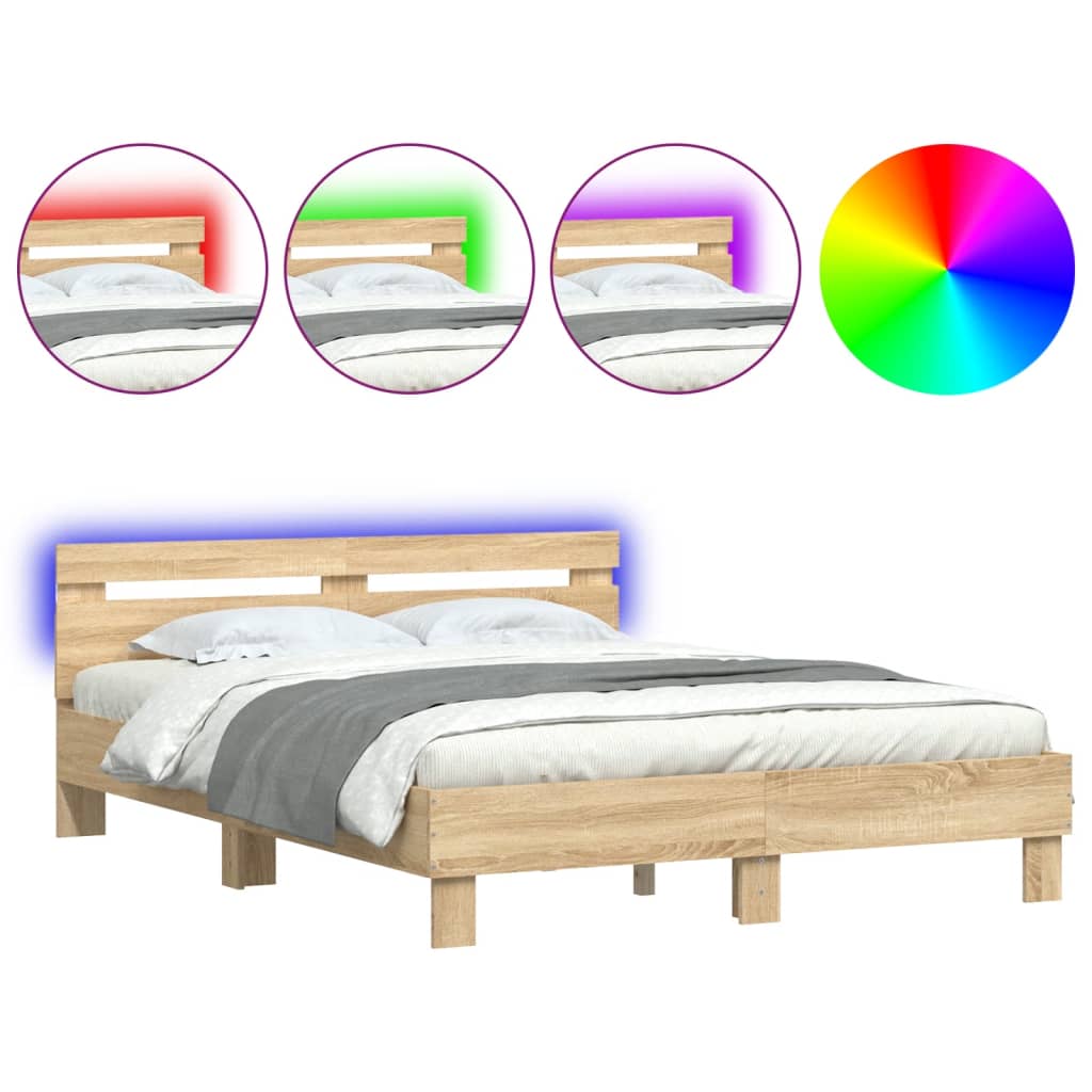8721012247581_a_en_hd_1 vidaXL Bed Frame with LED without Mattress Sonoma Oak 150x200 cm - Image 2