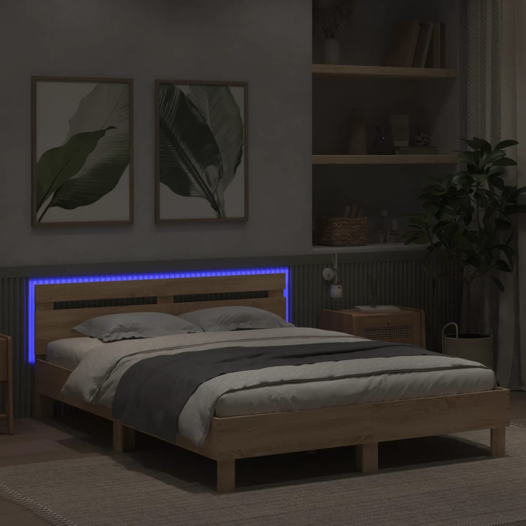 8721012247581_g_en_hd_2 vidaXL Bed Frame with LED without Mattress Sonoma Oak 150x200 cm - Image 4