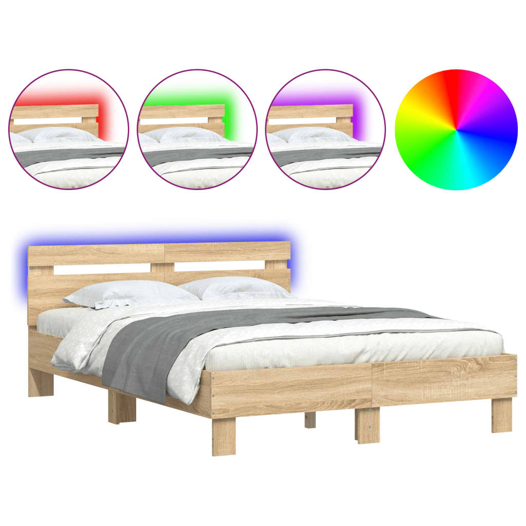 8721012247864_a_en_hd_1 vidaXL Bed Frame with LED without Mattress Sonoma Oak 135x190 cm - Image 2
