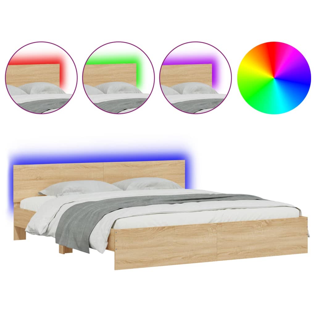 8721012248076_a_en_hd_1 vidaXL Bed Frame with LED without Mattress Sonoma Oak 183x203 cm King - Image 2