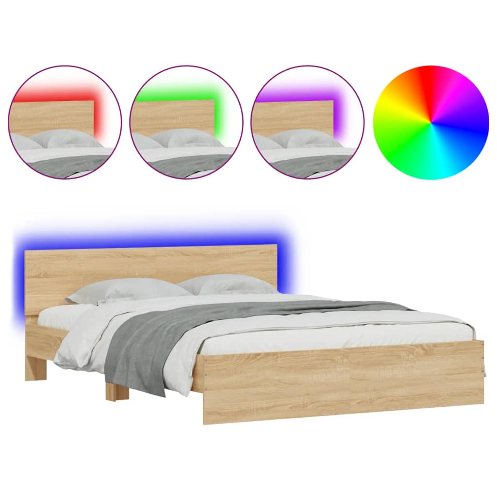 8721012248212_a_en_hd_1 vidaXL Bed Frame with LED without Mattress Sonoma Oak 150x200 cm - Image 2
