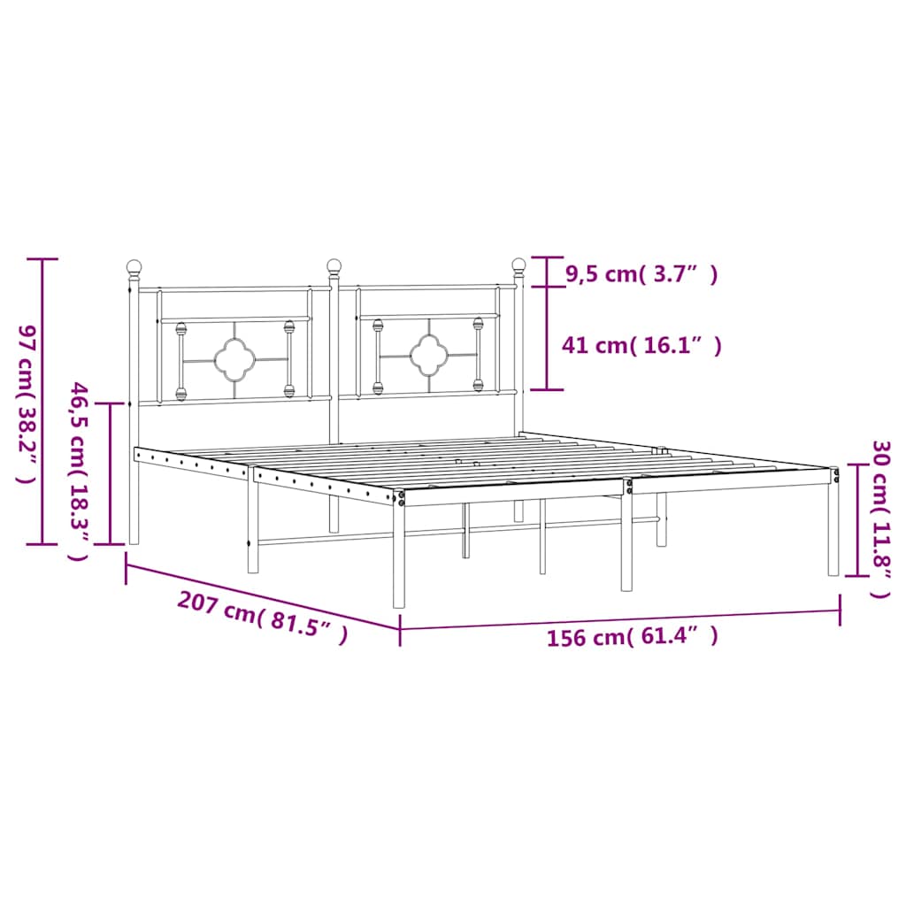 8721012248748_g_en_hd_10 vidaXL Metal Bed Frame without Mattress with Headboard Black 150x200 cm - Image 12
