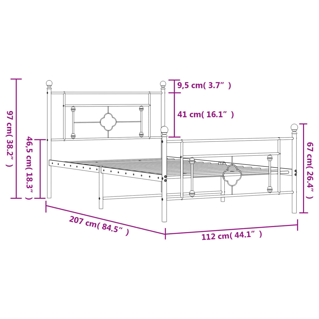 8721012248861_g_en_hd_9 vidaXL Metal Bed Frame without Mattress with Footboard Black 107x203 cm King Single - Image 11
