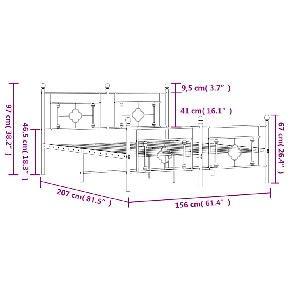 8721012248922_g_en_hd_10 vidaXL Metal Bed Frame without Mattress with Footboard Black 150x200 cm - Image 12