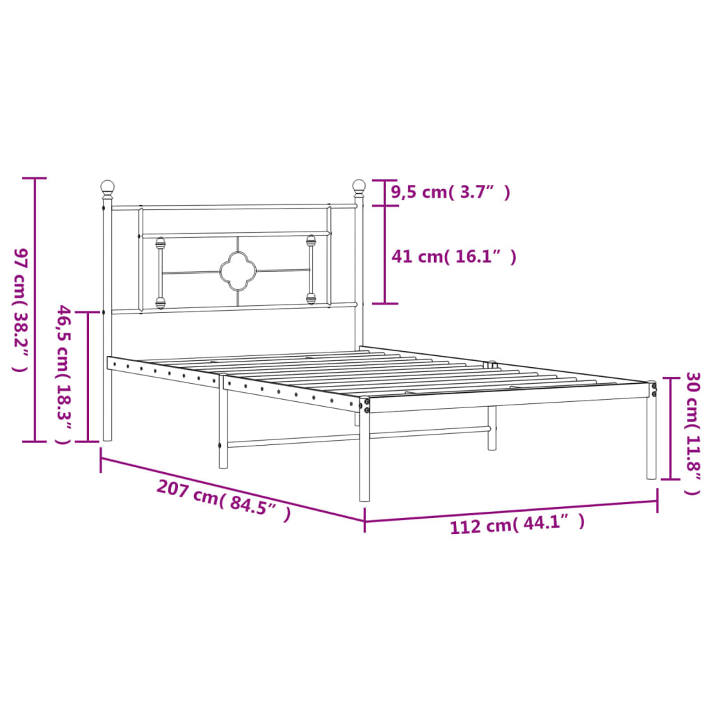 8721012249172_g_en_hd_9 vidaXL Metal Bed Frame without Mattress with Headboard White 107x203 cm King Single - Image 11