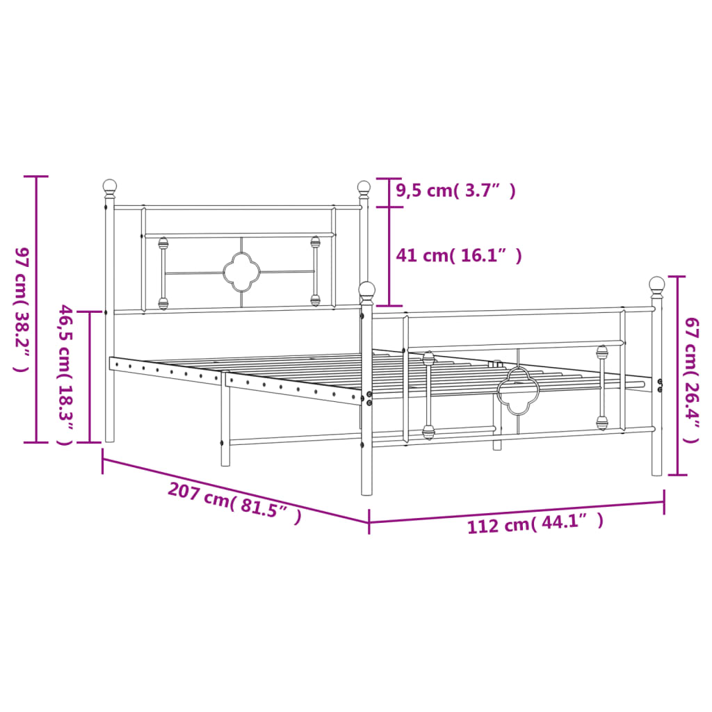 8721012249356_g_en_hd_9 vidaXL Metal Bed Frame without Mattress with Footboard White 107x203 cm King Single - Image 11