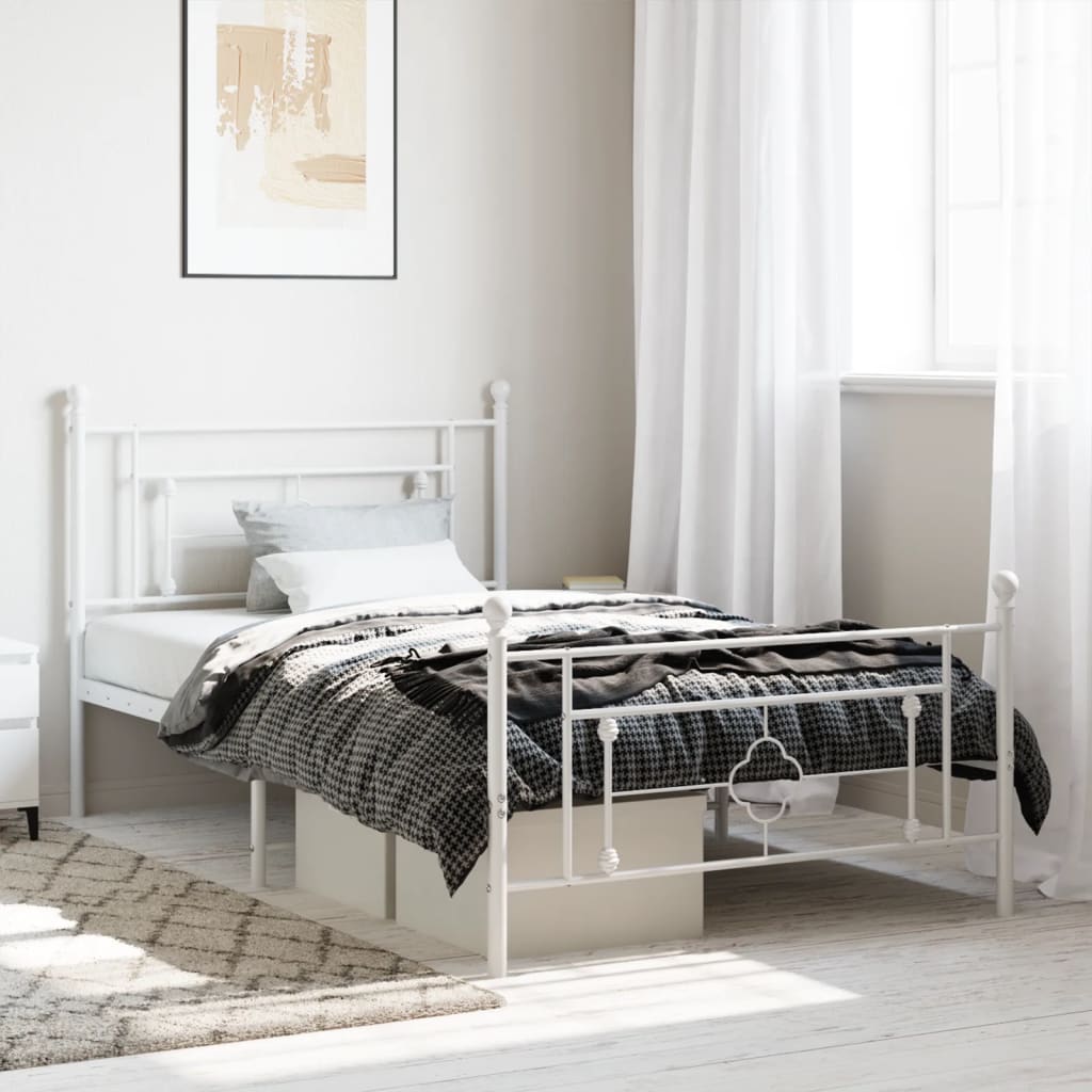 vidaXL Metal Bed Frame without Mattress with Footboard White 107x203 cm King Single
