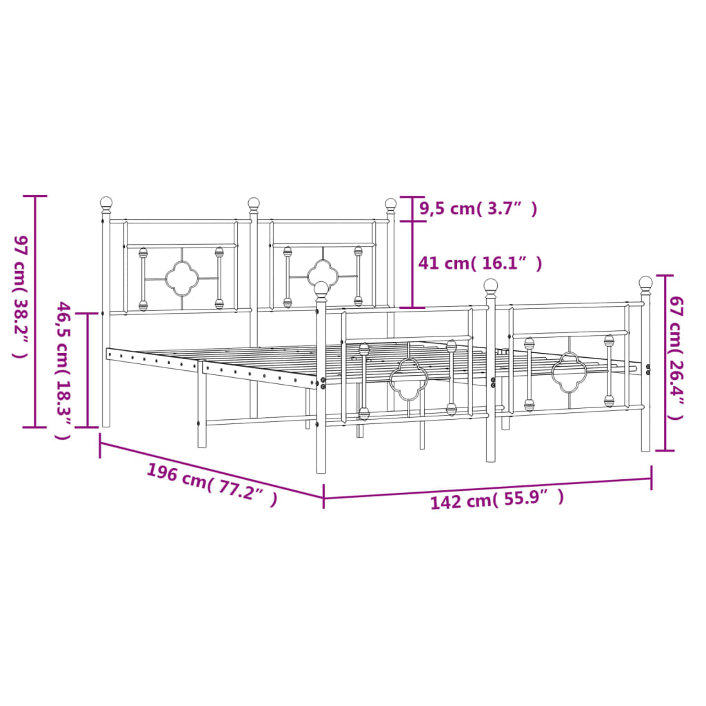 8721012249387_g_en_hd_9 vidaXL Metal Bed Frame without Mattress with Footboard White 135x190 cm - Image 11