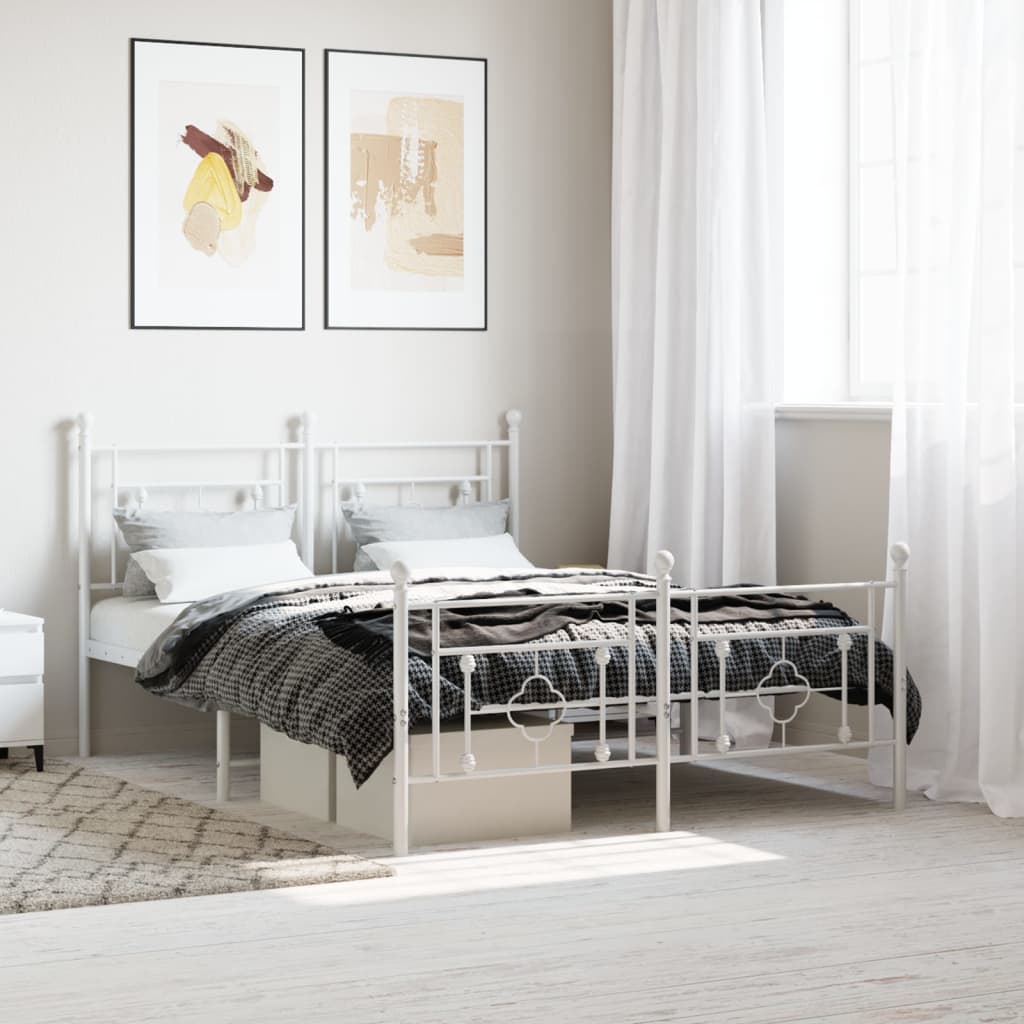 vidaXL Metal Bed Frame without Mattress with Footboard White 135x190 cm
