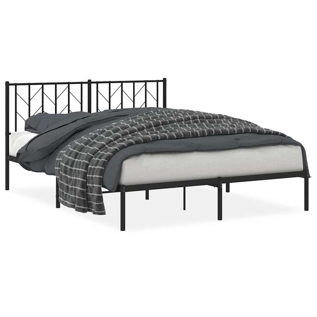 8721012249721_a_en_hd_1 vidaXL Metal Bed Frame without Mattress with Headboard Black 150x200 cm - Image 2