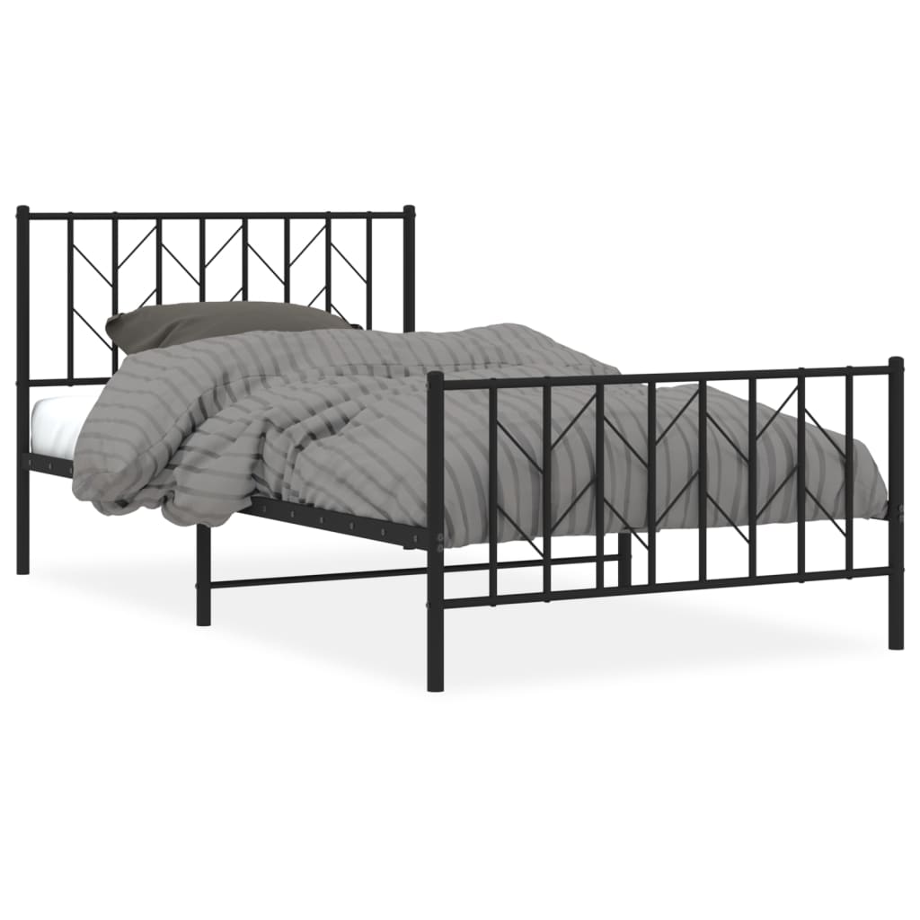 8721012249844_a_en_hd_1 vidaXL Metal Bed Frame without Mattress with Footboard Black 107x203 cm King Single - Image 2