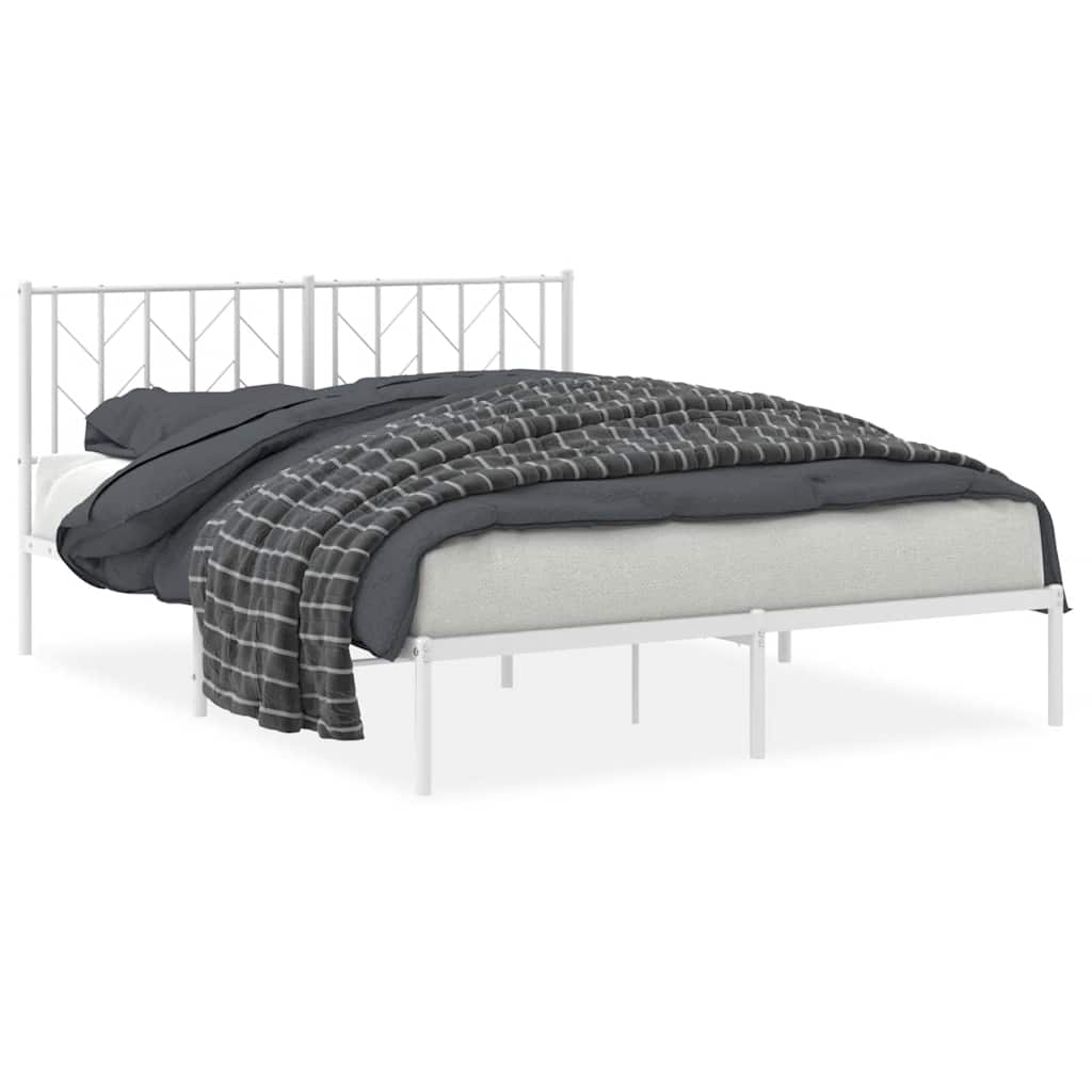 8721012250215_a_en_hd_1 vidaXL Metal Bed Frame without Mattress with Headboard White 150x200 cm - Image 2