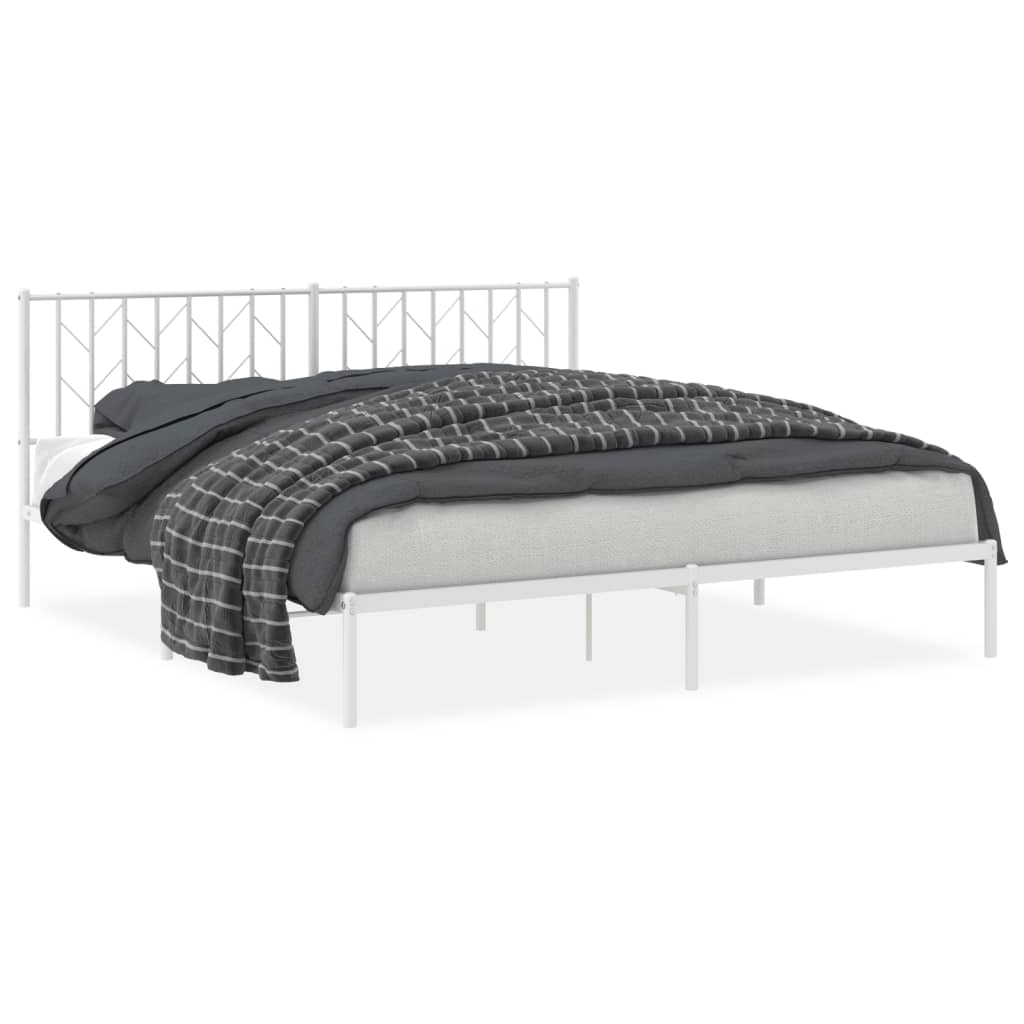 8721012250239_a_en_hd_1 vidaXL Metal Bed Frame without Mattress with Headboard White 183x203 cm King - Image 2