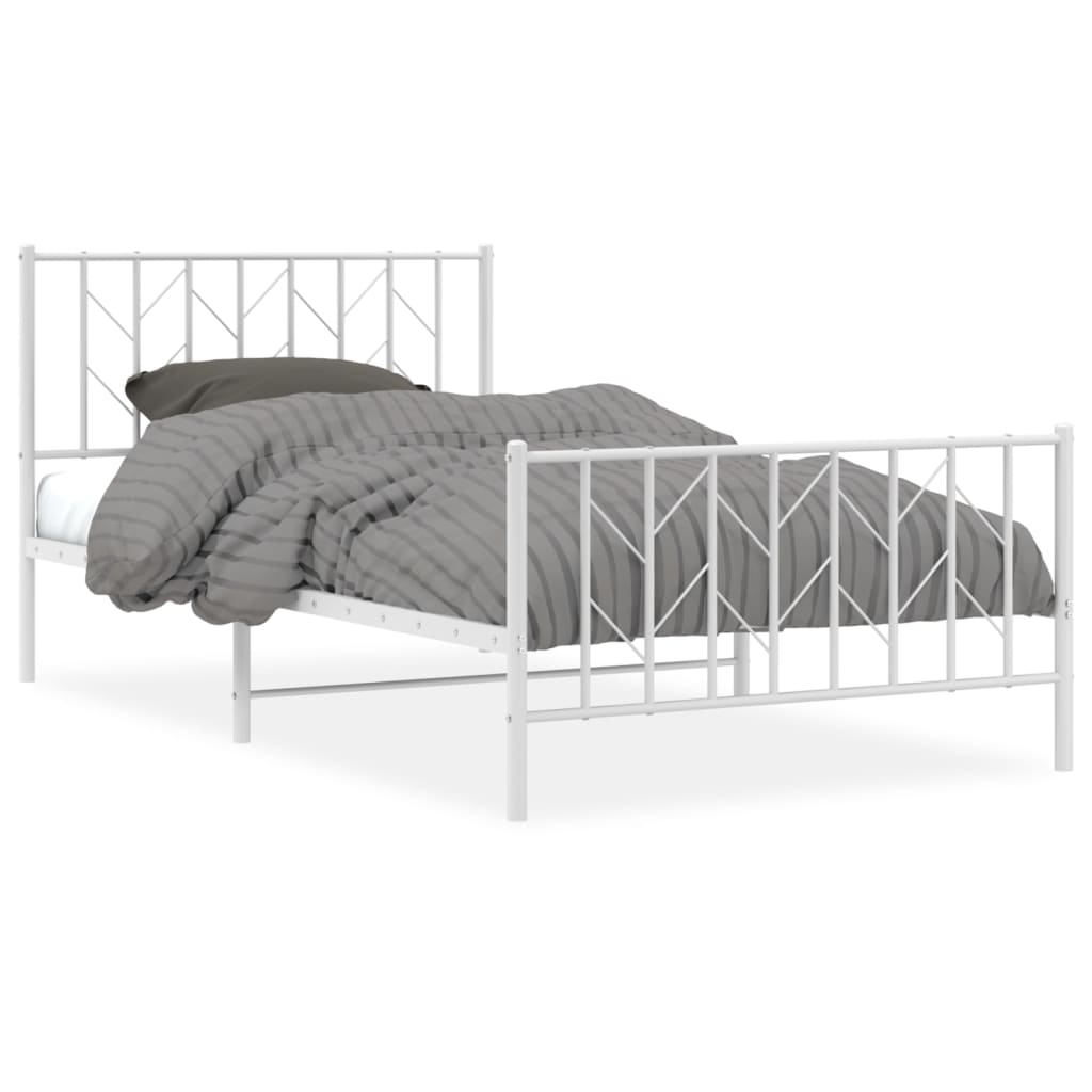 8721012250338_a_en_hd_1 vidaXL Metal Bed Frame without Mattress with Footboard White 107x203 cm King Single - Image 2