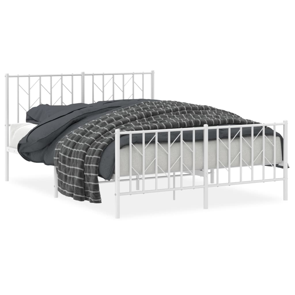 8721012250369_a_en_hd_1 vidaXL Metal Bed Frame without Mattress with Footboard White 135x190 cm - Image 2