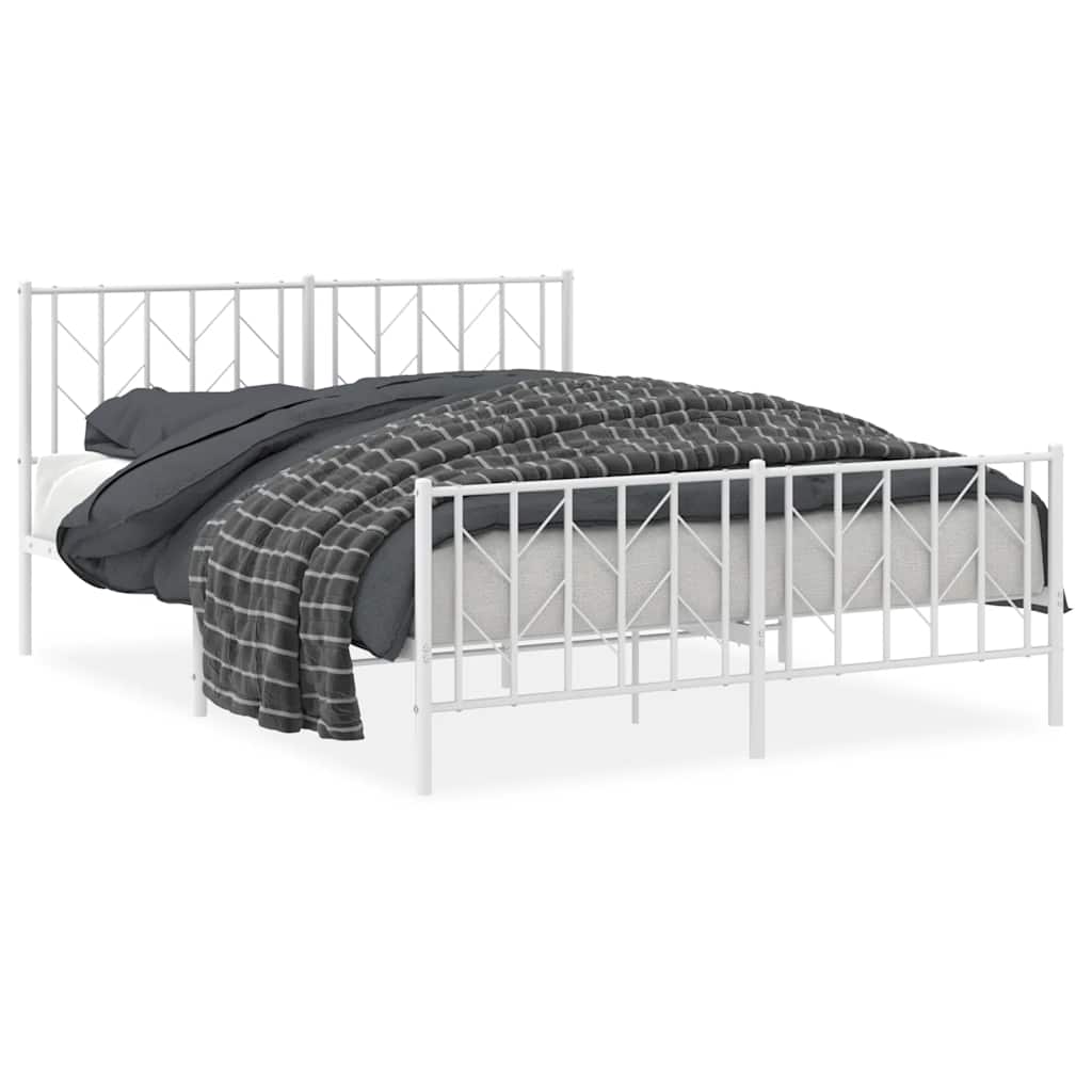 8721012250390_a_en_hd_1 vidaXL Metal Bed Frame without Mattress with Footboard White 150x200 cm - Image 2