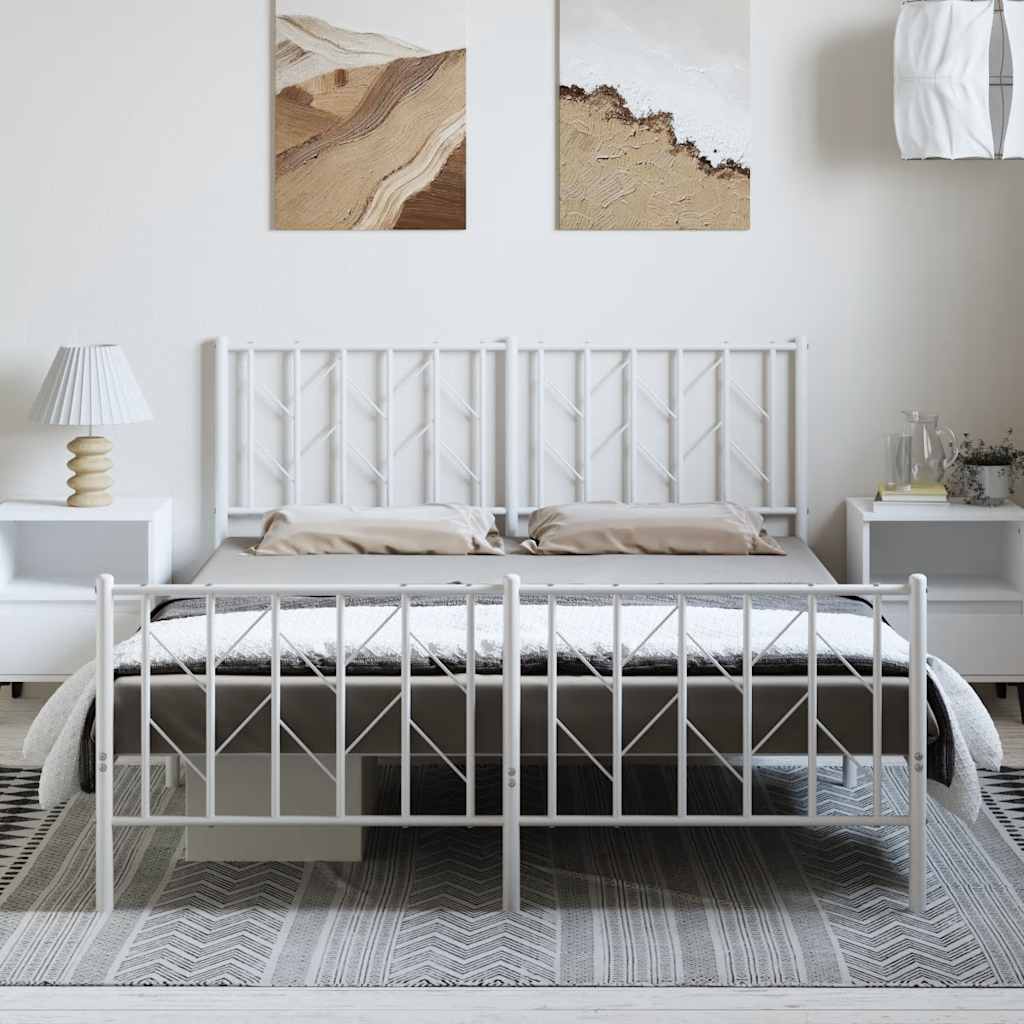 8721012250390_g_en_hd_1 vidaXL Metal Bed Frame without Mattress with Footboard White 150x200 cm - Image 3