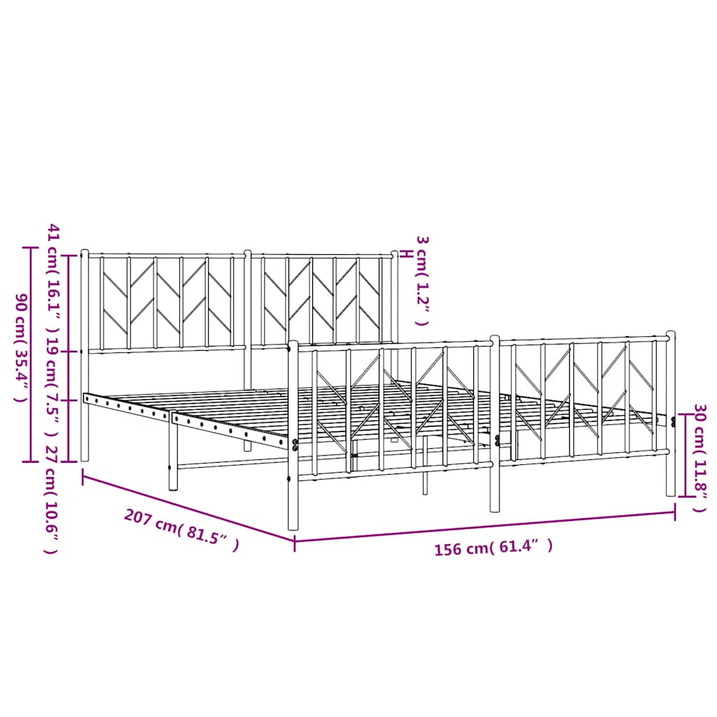 8721012250390_g_en_hd_9 vidaXL Metal Bed Frame without Mattress with Footboard White 150x200 cm - Image 11