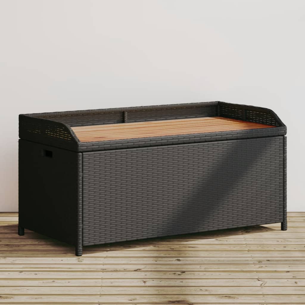 vidaXL Storage Bench Black 100x50x52 cm Poly Rattan and Acacia Wood