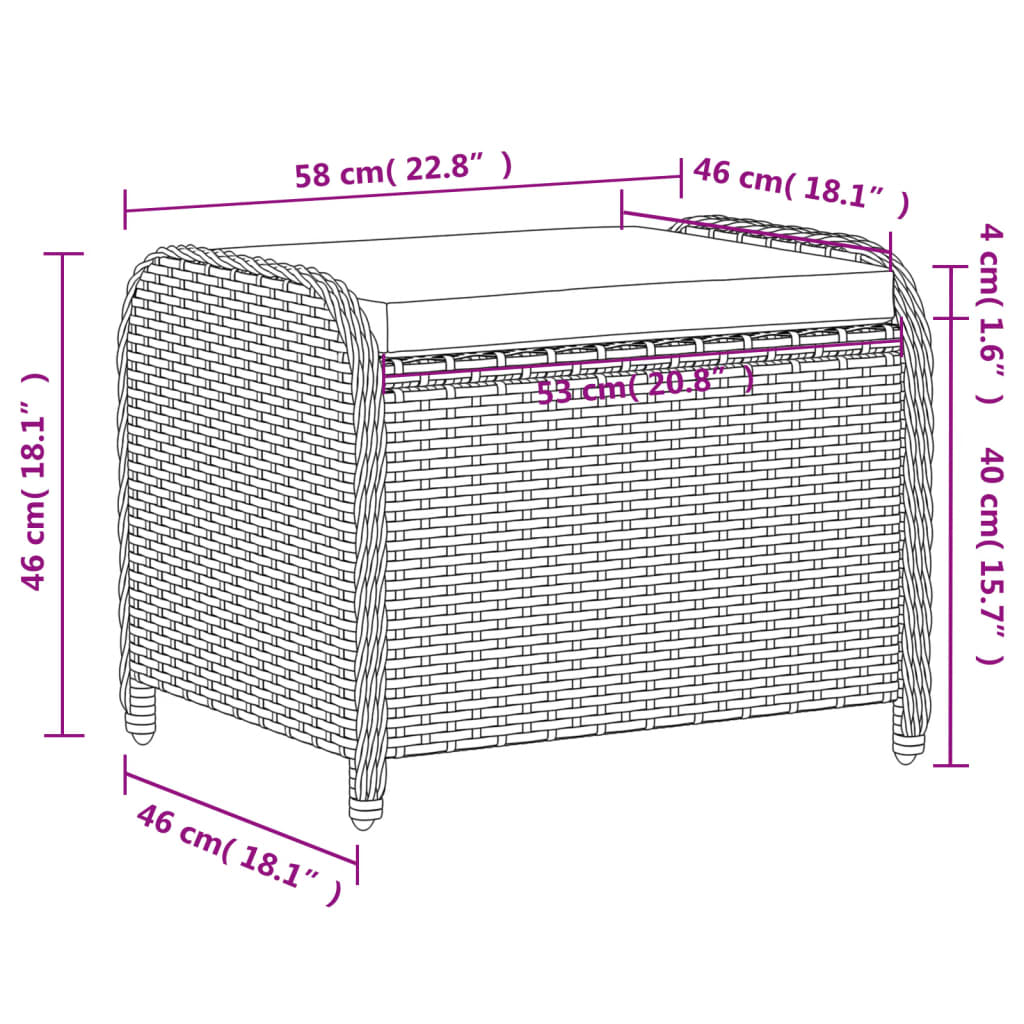 8721012265165_g_en_hd_7 vidaXL Garden Stool with Cushion Brown 58x46x46 cm Poly Rattan - Image 9