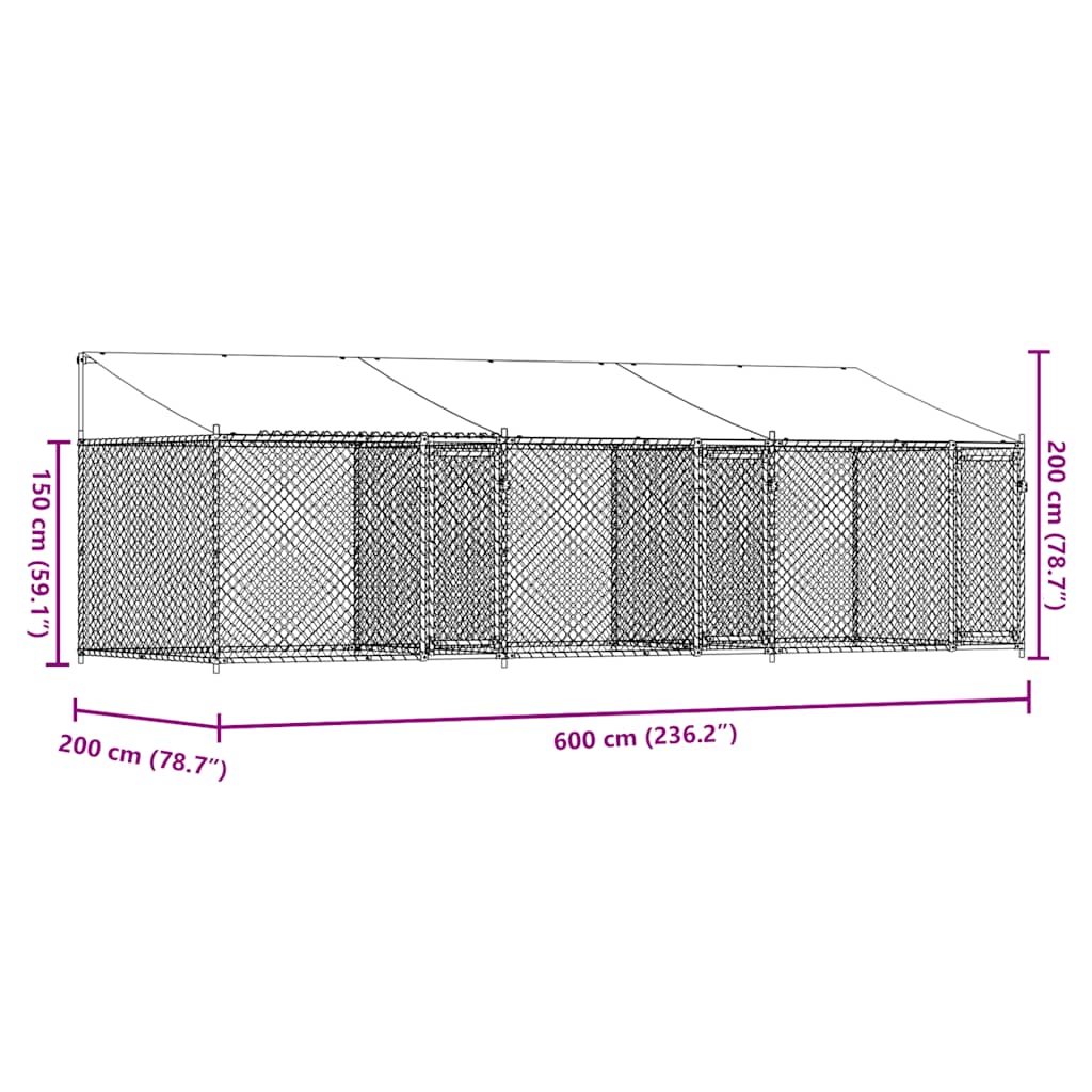8721012272996_g_en_hd_7 vidaXL Dog Cage with Roof and Doors Grey 6x2x2 m Galvanised Steel - Image 9