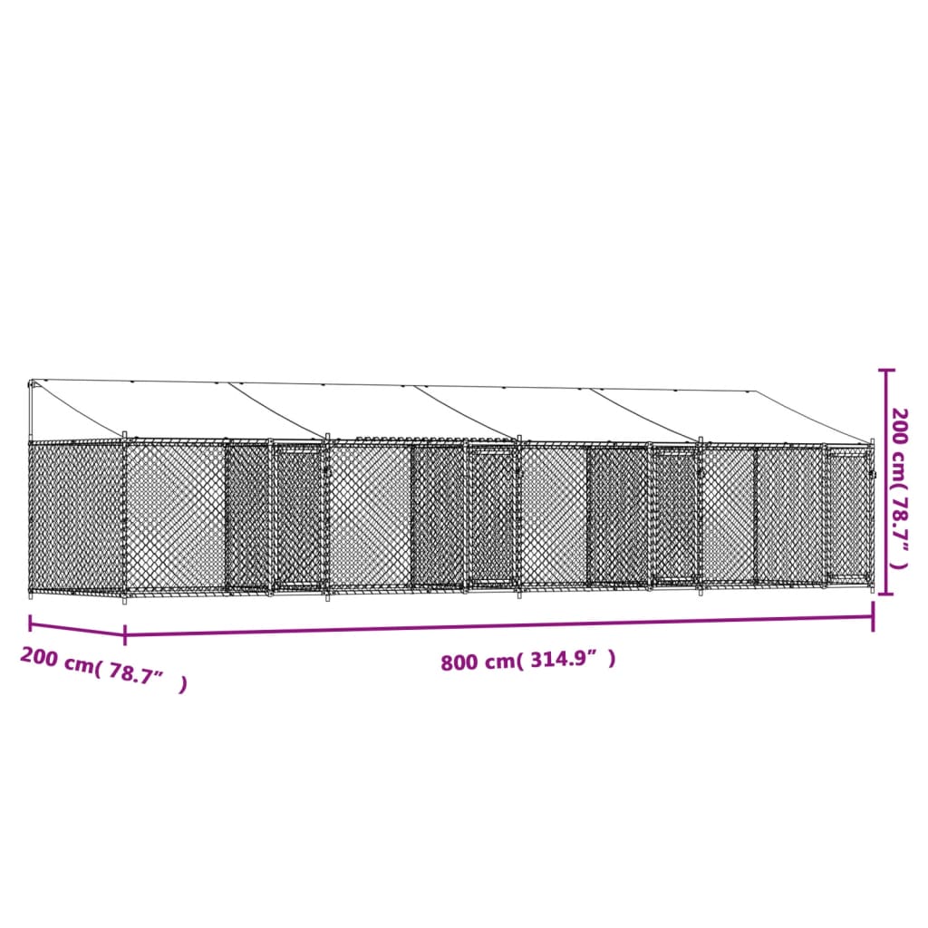 8721012273009_g_en_hd_7 vidaXL Dog Cage with Roof and Doors Grey 8x2x2 m Galvanised Steel - Image 9