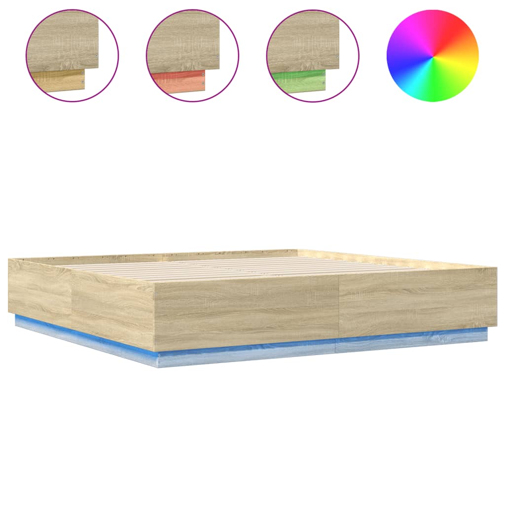 8721012273276_a_en_hd_1 vidaXL Bed Frame with LED without Mattress Sonoma Oak 183x203 cm King - Image 2