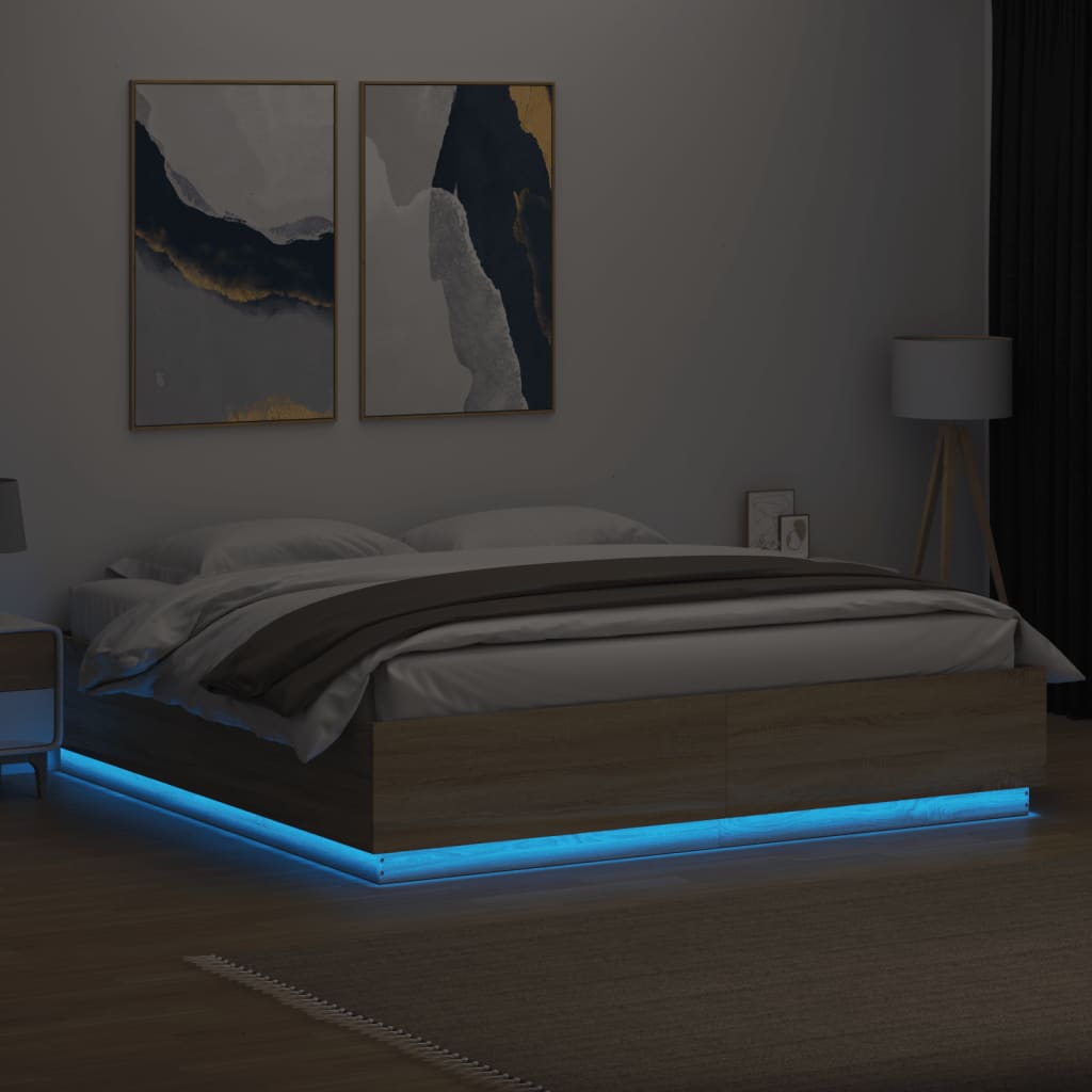 8721012273276_g_en_hd_2 vidaXL Bed Frame with LED without Mattress Sonoma Oak 183x203 cm King - Image 4