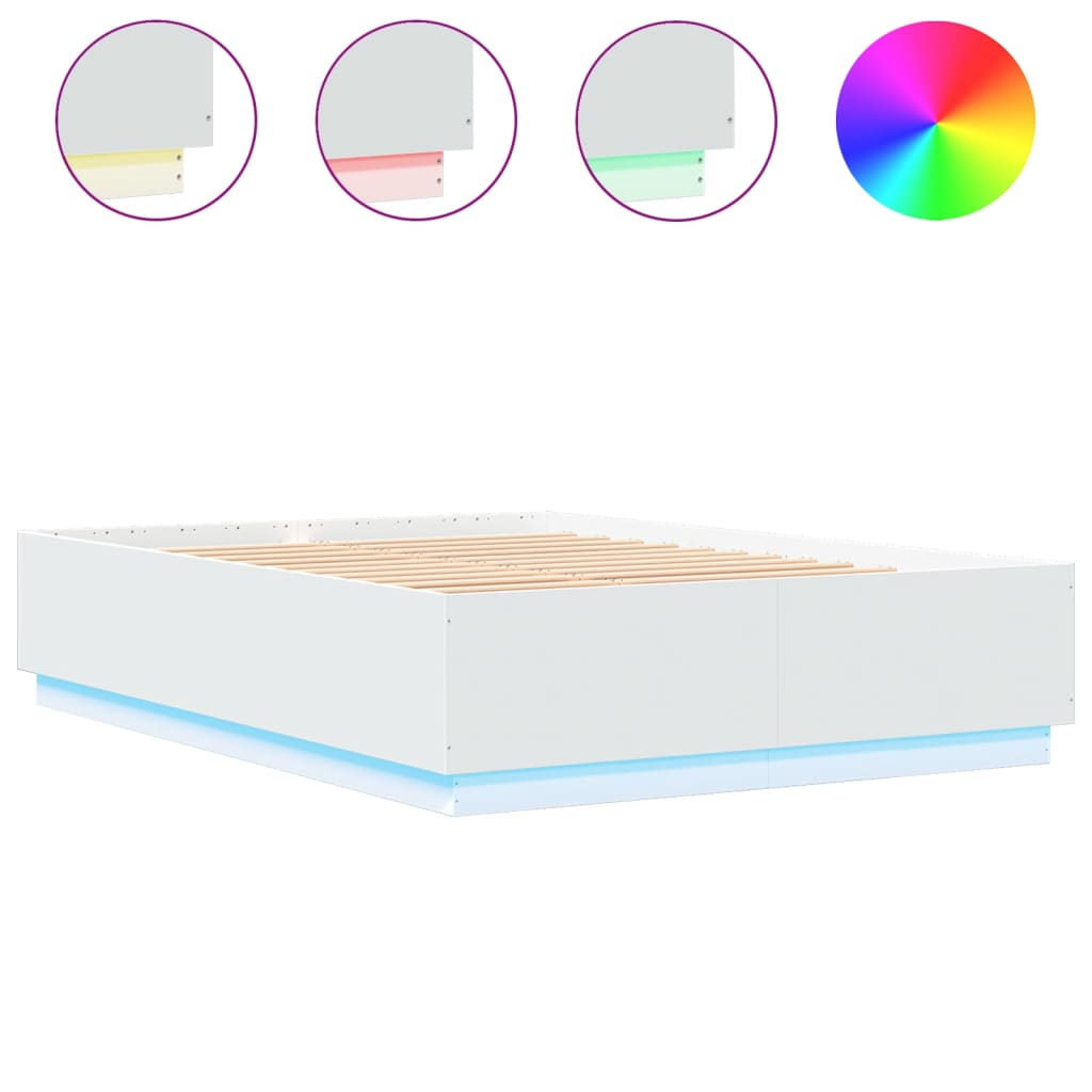 8721012273399_a_en_hd_1 vidaXL Bed Frame with LED without Mattress White 150x200 cm - Image 2