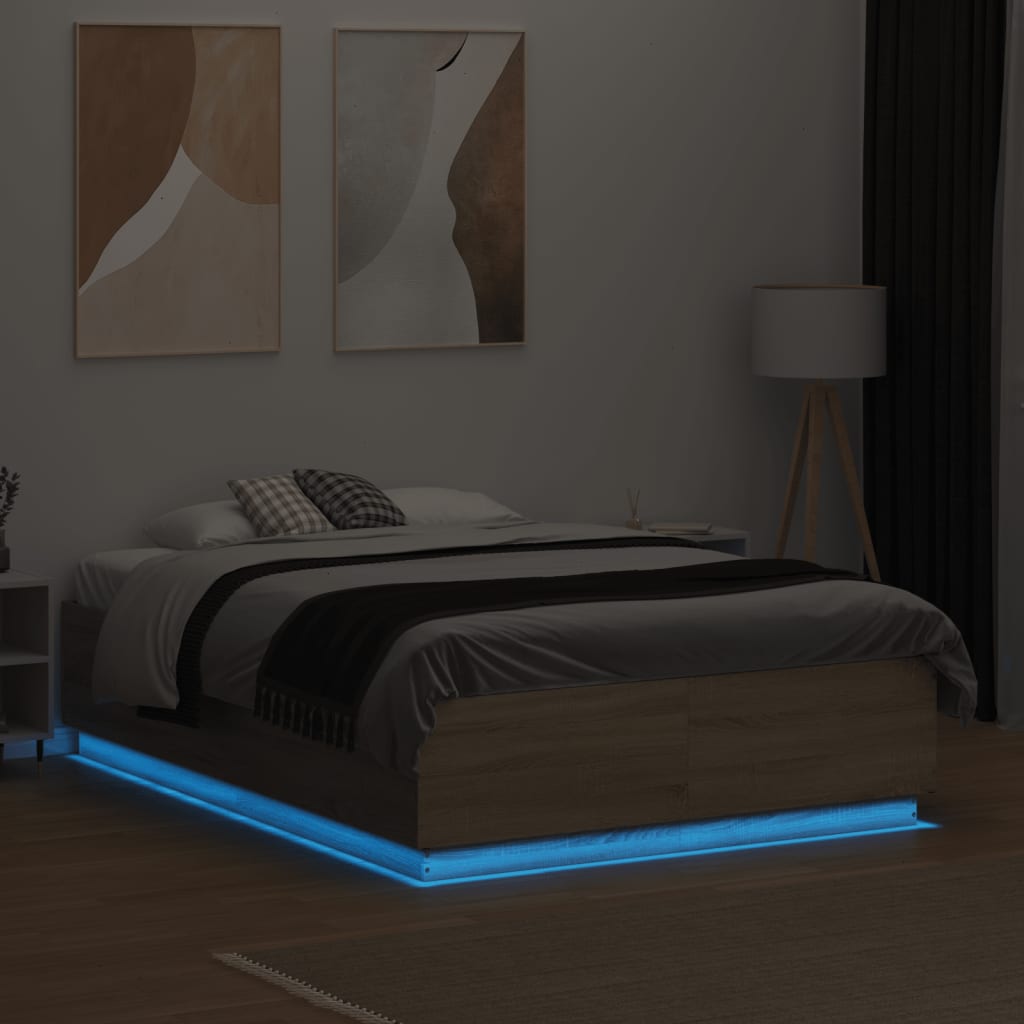 8721012273832_g_en_hd_2 vidaXL Bed Frame with LED without Mattress Sonoma Oak 135x190 cm - Image 4